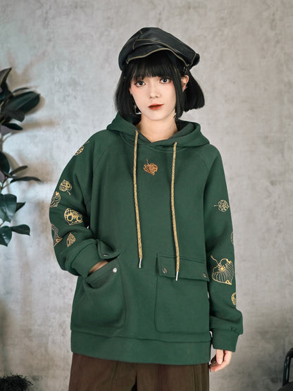 New Chinese Style Printed Hooded Fleece Sweatshirt - Reincarnation 轮回