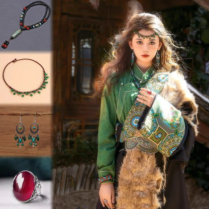 Jade Highlands - New Tibetan Costume Green Ethnic Robe Sichuan-Tibet Photography Journey