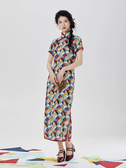 New Chinese Style Short Sleeve Midi Cheongsam Dress - Five Poisons 五毒图 (Preorder)