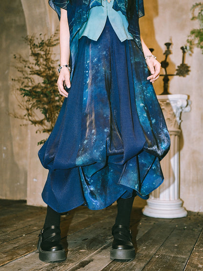New Chinese Style Flower Bud Skirt - Floating Electric Jellyfish 蓝界浮荧