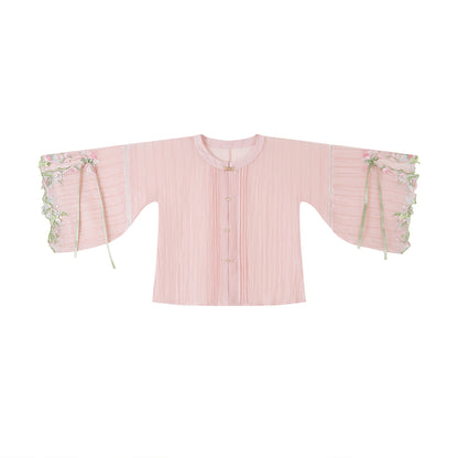 Ming Dynasty Modern Hanfu Half Sleeve Top and Mini Mamianqun - Peach Fragrance 梦桃香