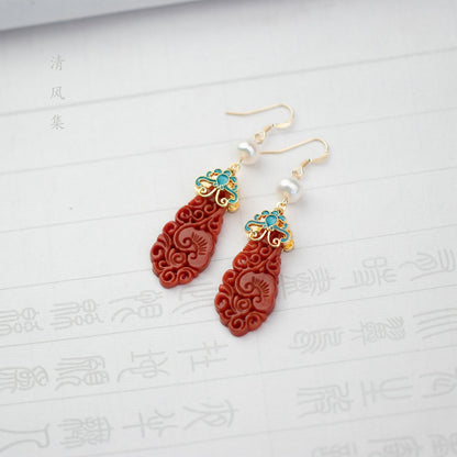 Natural Red Jade Antique Earrings | Hanfu Jewelry