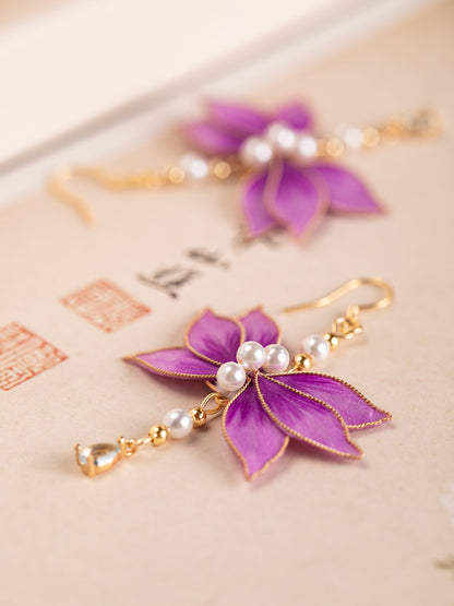 Dancing Flowers Velvet Flower Earrings | Hanfu Jewelry