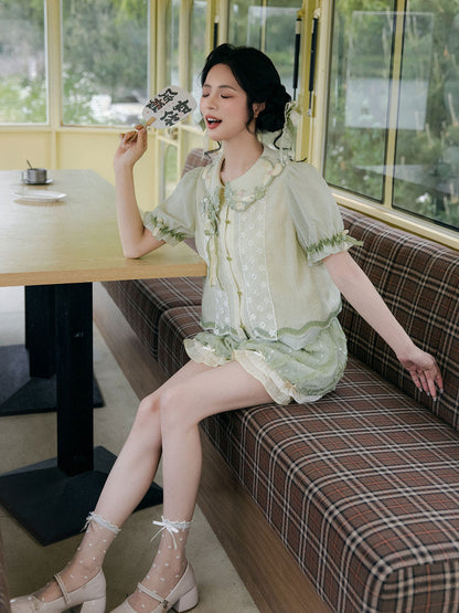 New Chinese Style Summer Short Sleeve Shirt and Bloomers - Meilong Jasmine 玫珑茉莉