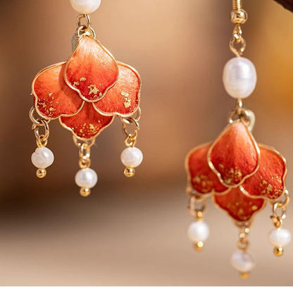 Scarlet Tassel Velvet Flowers Earrings | Hanfu Jewelry
