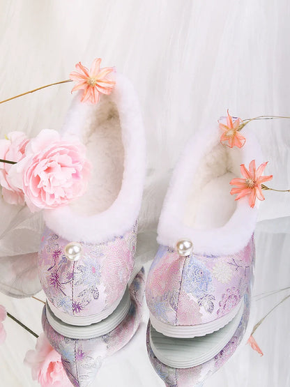 Gianna - Chinese Style Brocade Furry Shoes