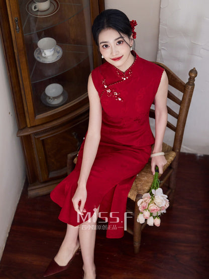 Red Embroidered Bridal Qipao Cheongsam | Liangyuan