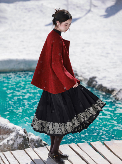 Tang Dynasty Modern Hanfu Wool Blend Jacket and Shorts - Coral Song 珊瑚颂 (Preorder)