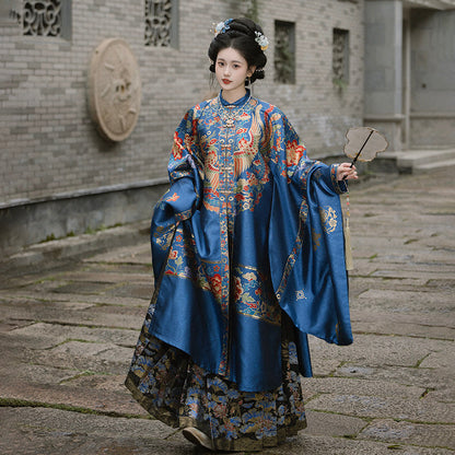 Ming Dynasty Bridal Hanfu Set with Robe & Mamian Skirt | Fengxia 凤霞