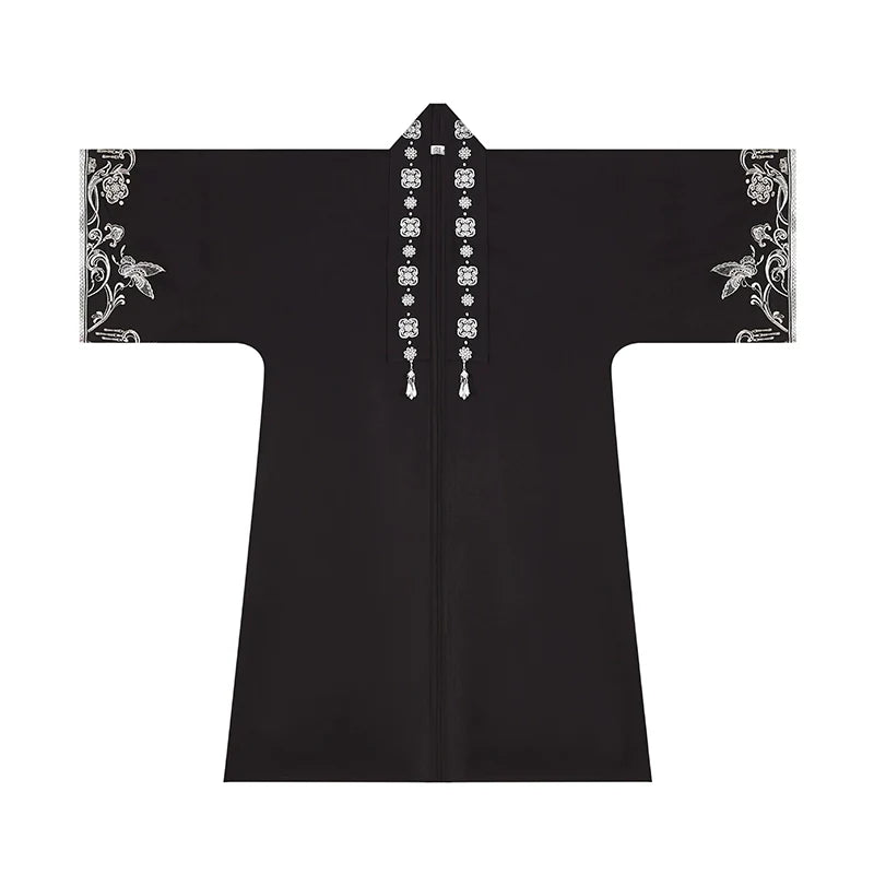 Miao Ethnic Inspired Hanfu Set with Embroidered Half-Sleeve Top & Pleated Bell Skirt - Yanyan Yinlin 晏晏银铃 (Preorder)