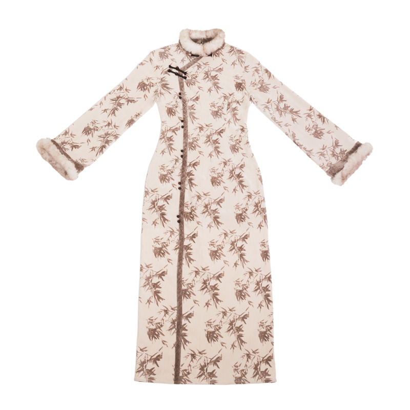 New Chinese Style Chenille Velvet Long Sleeve Cheongsam Dress and Jacket for Winter - Zhaojun 昭君 (Preorder)