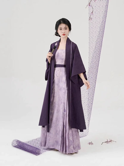 Song Dynasty Modern Hanfu Set with Changgan Temple Beizi and Slip Dress - Flower Date 花有约 (Preorder)