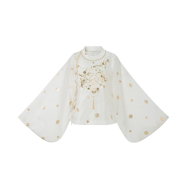 Ming Dynasty Hanfu Outfit Round Collar Top & Mamian Skirt | Fragrance in Hand 暗香执扇