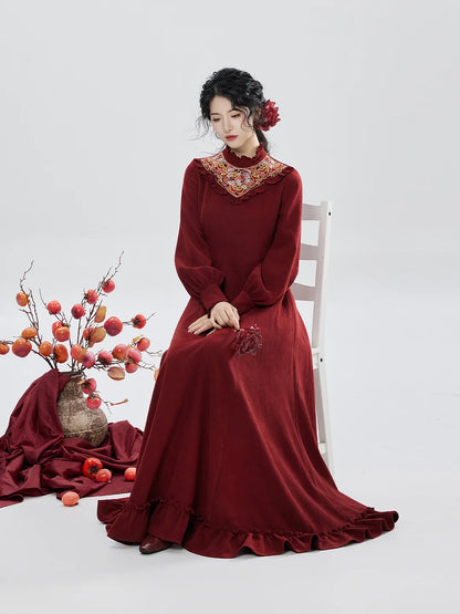 New Chinese Style Long Sleeve Dress Hanfu Inspired for New Year Festivals - Winter Persimmon 冬柿 (Preorder)