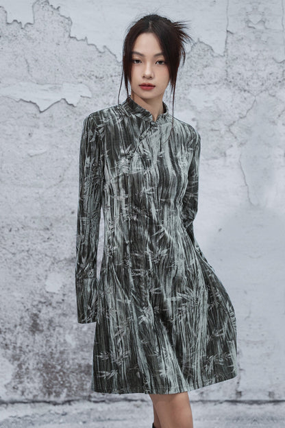 New Chinese Style Embossed Velvet A-Line Dress