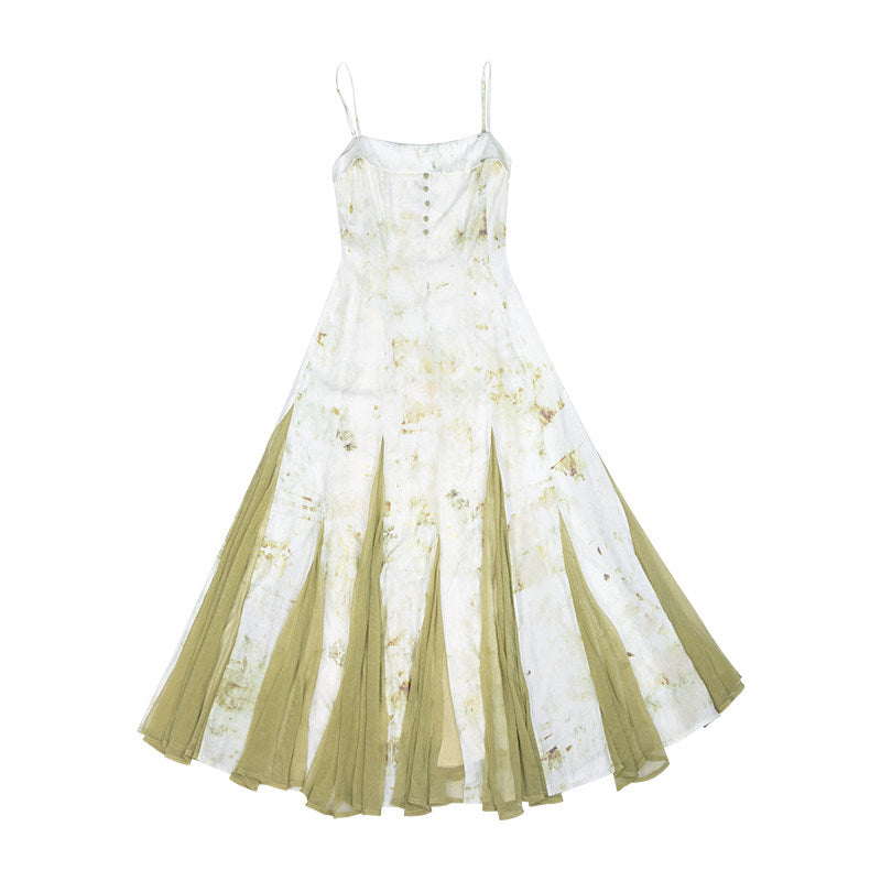 New Chinese Style Botanic Tie Dye Dress and Long Robe Hanfu Set - Qingyuan 青玉案 (Preorder)