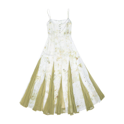 New Chinese Style Botanic Tie Dye Dress and Long Robe Hanfu Set - Qingyuan 青玉案 (Preorder)