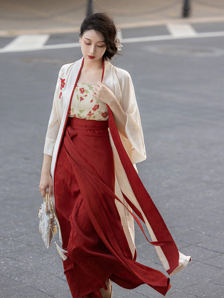 Song Dynasty Modern Hanfu Changgan Temple Jacket and Spiral Skirt - Flower Wine 花间酒 (Preorder)