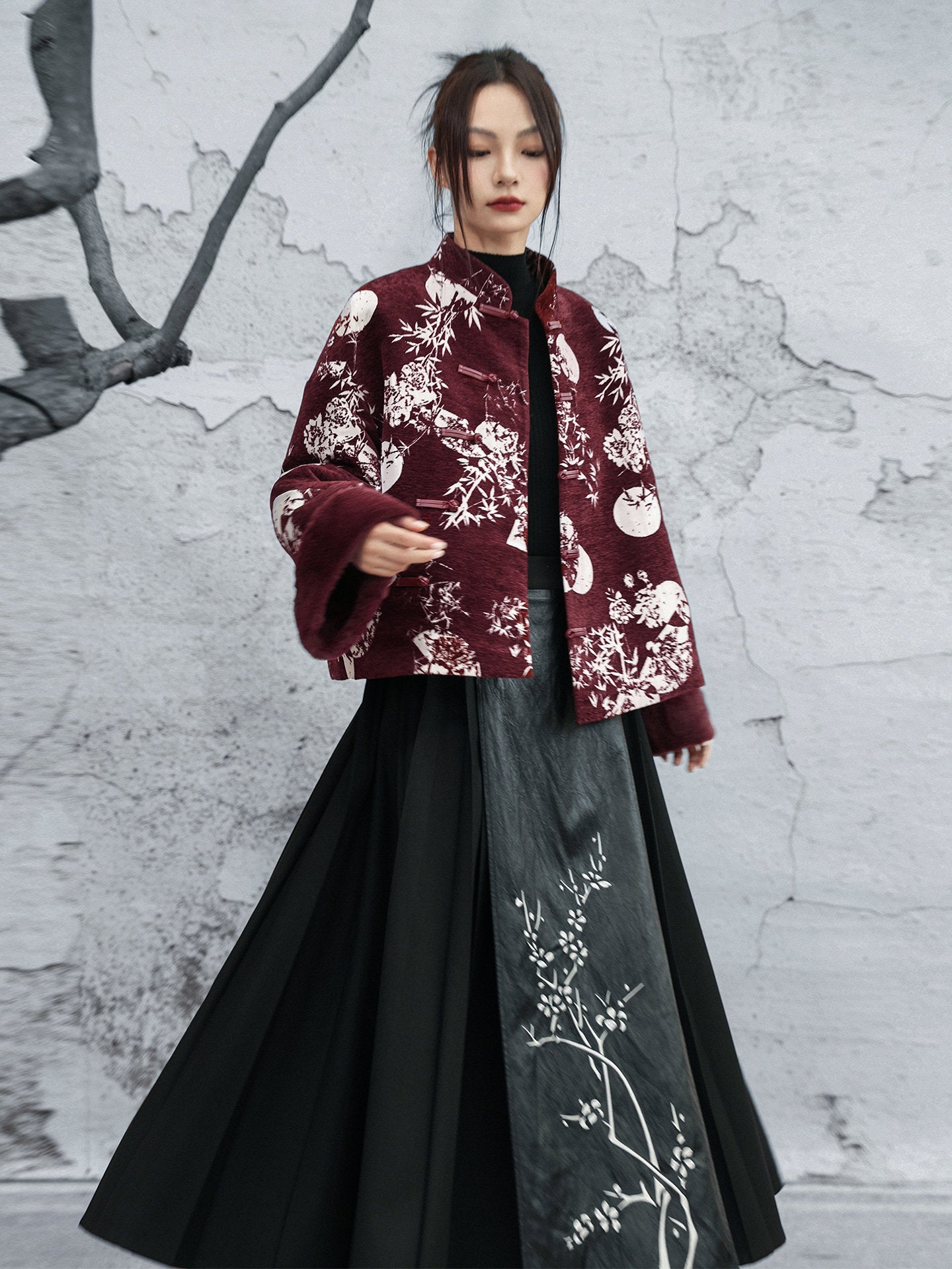 New Chinese Style Bamboo Leaf Full Moon Chenille Winter Jacket - Chixiao 赤霄