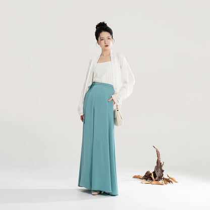 Song Dynasty Modern Hanfu Set with Changgan Temple Beizi and Wide Leg Pants - Yizhou 弋舟 (Preorder)