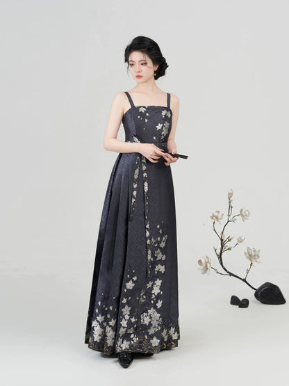 Ming Dynasty Modern Hanfu Beizi with Mamian Slip Dress - Floating Fragrance 浮玉生香