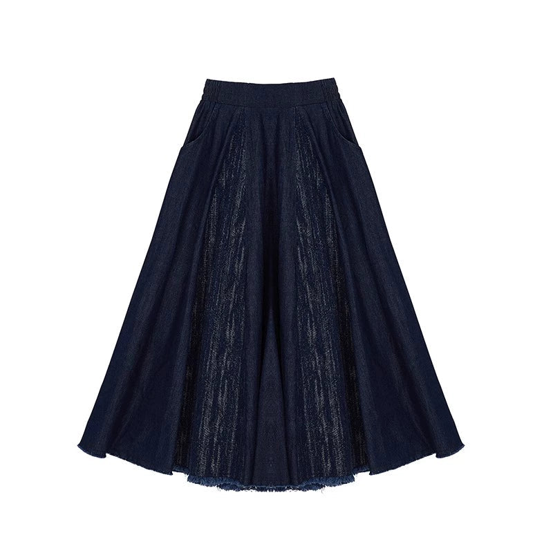 Tang Dynasty Modern Denim Hanfu Round Collar Jacket and Eight Panel Skirt - Canglan 苍岚 (Preorder)