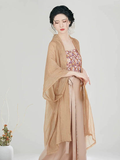 Song Dynasty Modern Hanfu Set with Changgan Temple Beizi and Spiral Skirt - Fog Flower 雾花 (Preorder)