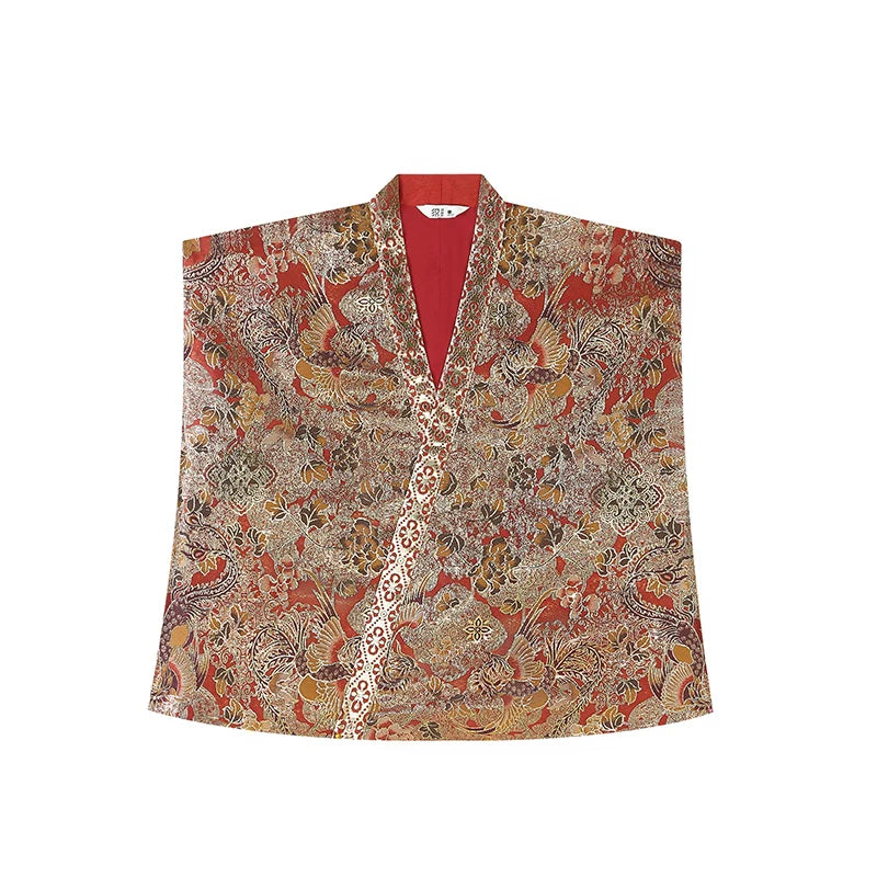 Tang Dynasty Modern Hanfu Set with Beizi Overlay & Flowing Eight-Panel Skirt - Thousands of Years of Autumn 千秋万载 (Preorder)