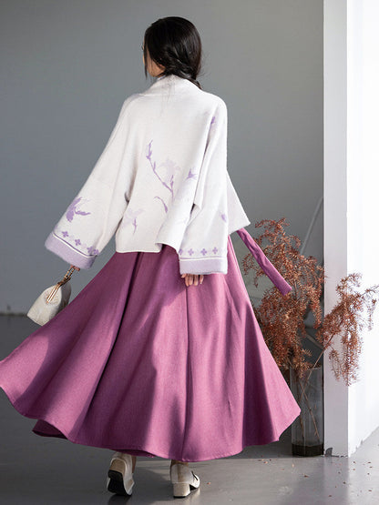 Song Dynasty Modern Hanfu Jacket and Wrap Skirt for Autumn and Winter - Dreamy Iris 鸢尾梦 (Preorder)