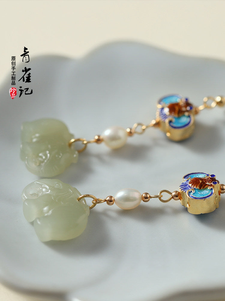 Porcelain Elephants Earrings | Ancient China Jewelry