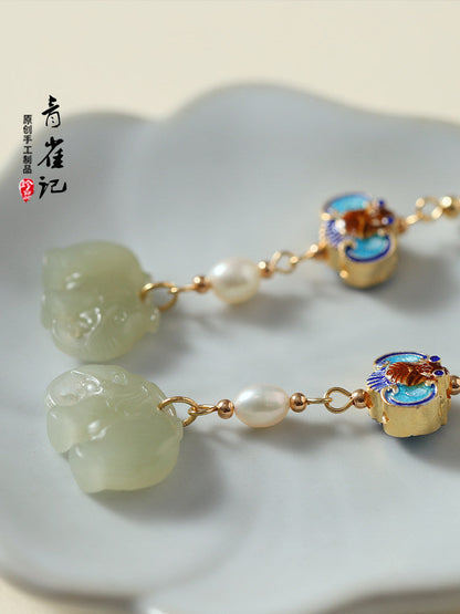 Porcelain Elephants Earrings | Ancient China Jewelry