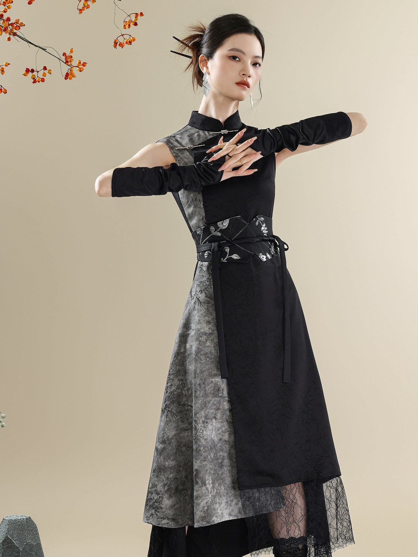 Ink Wash Mandarin Collar Dress | New Chinese Style Sleeveless Long Dress