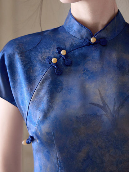 Short Sleeve Midi Cheongsam | Sapphire