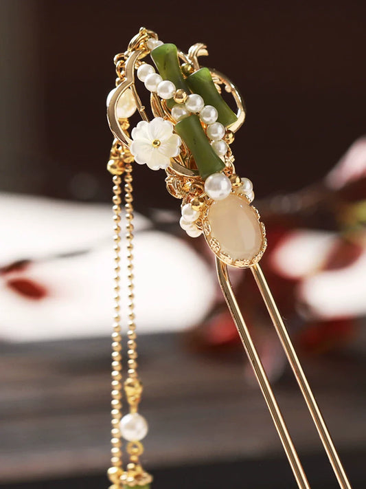 Bamboo Tassel hair stick - ancient Chinese hanfu hair accessory — side profile