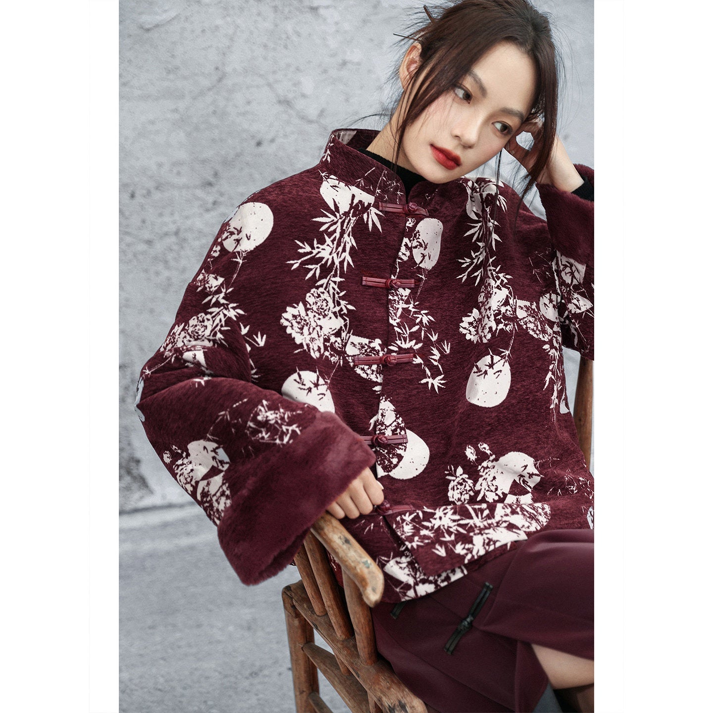 New Chinese Style Bamboo Leaf Full Moon Chenille Winter Jacket - Chixiao 赤霄