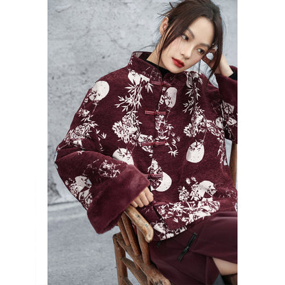 New Chinese Style Bamboo Leaf Full Moon Chenille Winter Jacket - Chixiao 赤霄
