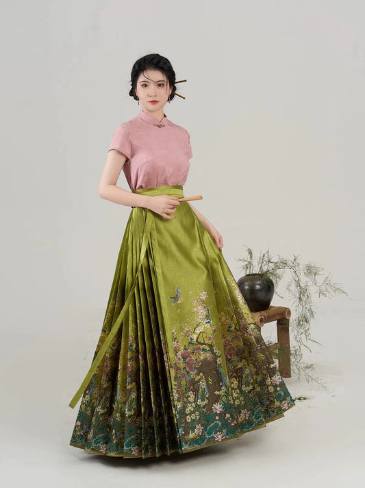 Fanhua Fu Chinese Blouse & Mamian Skirt Outfit - modern Ming-inspired hanfu, front view