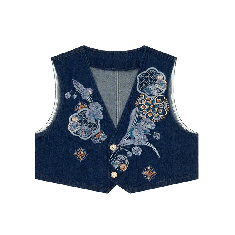 Song Dynasty Modern Hanfu Set with Majia, Long Sleeve Top and Denim Spiral Skirt - Blue Kite 蓝鸢 (Preorder)
