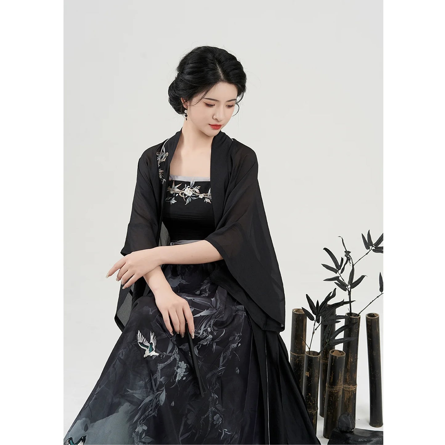 New Chinese Style Women Lightweight Cardigan & Modern Hanfu Dress - Swallow Returns 墨燕春归 (Preorder)