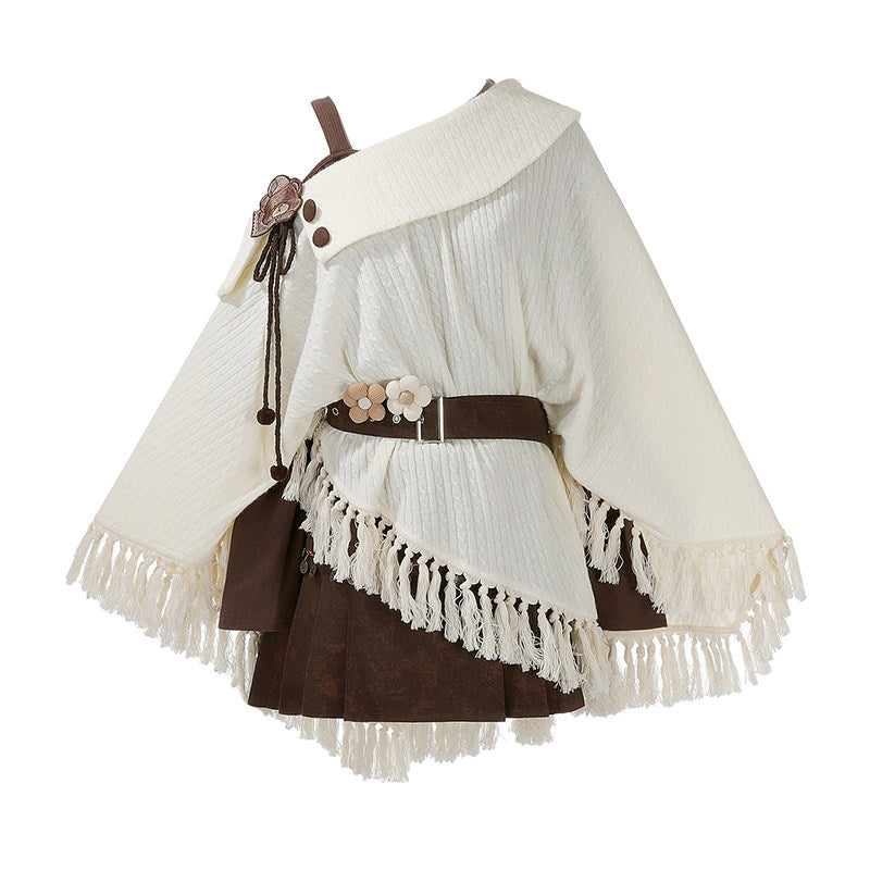 New Chinese Style Off Shoulder Knitted Cloak and Skirt - City Witch 城市女巫