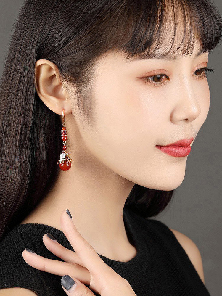 Red Agate Dangling Earrings | Cheongsam Jewelry