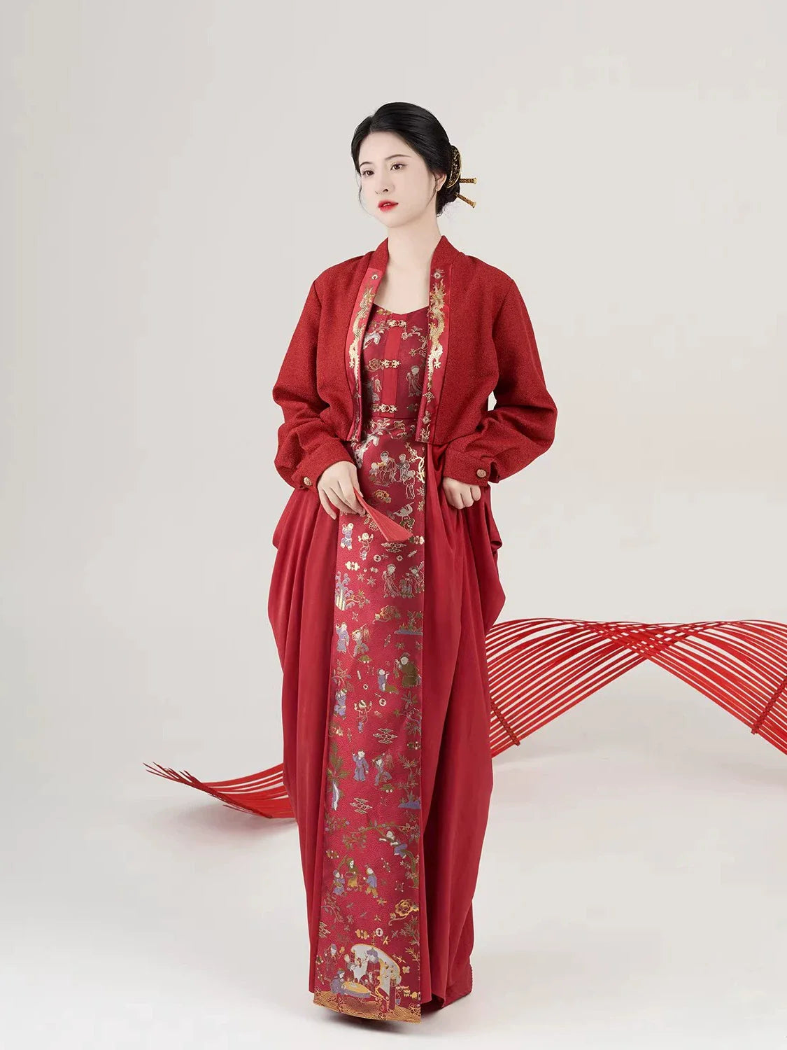 New Chinese Style Wedding Hanfu Bridal Tea Ceremony Slip Dress - Baixi 百禧 (Preorder)