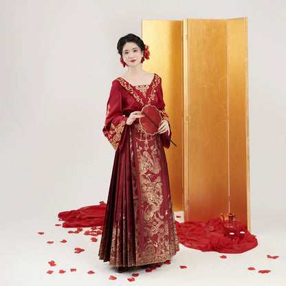 Ming Dynasty Wedding Hanfu Set & Mamian Skirt | Zhulian 珠联璧合