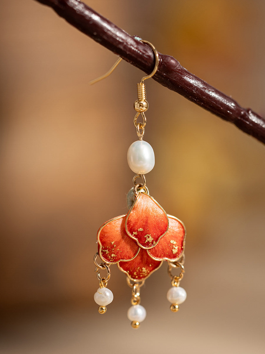 Scarlet Tassel Velvet Flowers Earrings | Hanfu Jewelry