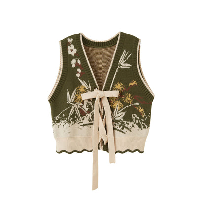 New Chinese Garden Style Knit Vest Top and Skirt - Suihan 岁寒三友