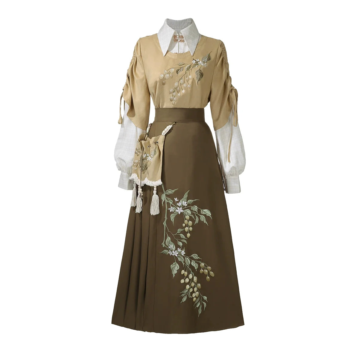 Hazelnut Milk Tea - Modern Hanfu Blouse and Skirt Outfit