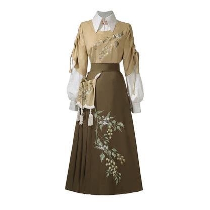 Hazelnut Milk Tea - Modern Hanfu Blouse and Skirt Outfit