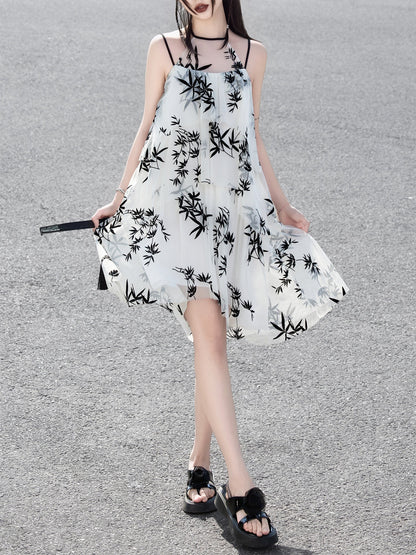 New Chinese Style Halter Neck Sleeveless Sundress - Zhuying 竹影绰绰 (Preorder)