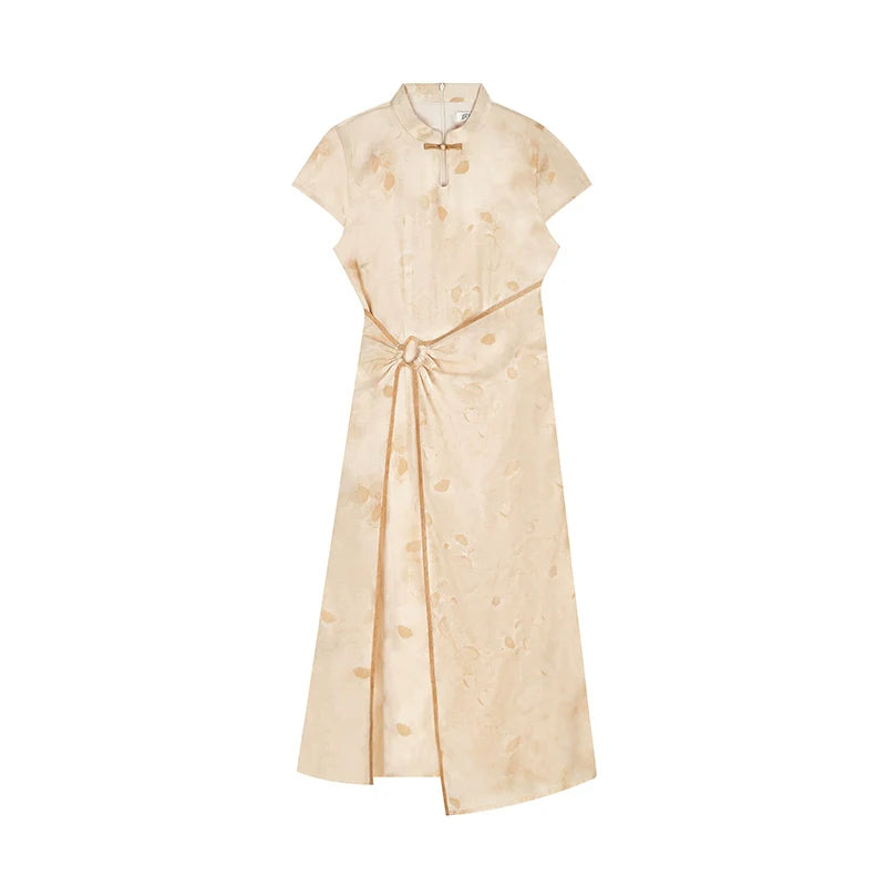New Chinese Style Short Sleeve Asymmetrical Qipao Maxi Dress - Wantingzhou 琬亭洲 (Preorder)
