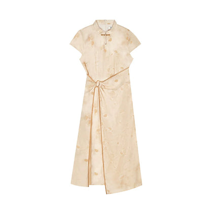New Chinese Style Short Sleeve Asymmetrical Qipao Maxi Dress - Wantingzhou 琬亭洲 (Preorder)